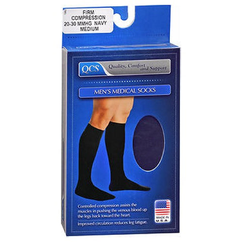 Qcs, Men'S Medical Socks Firm Compression Medium Navy, 1 Pair Qcs