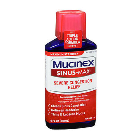 Mucinex, Sinus Max Severe Congestion Relief Liquid Maximum Strength, 6 Oz Mucinex