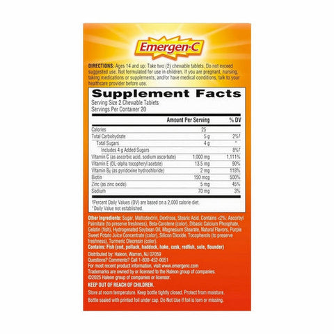 Emergen-C, Vitamin C Chewables Orange Blast, 1000 mg, 40 Tablets Emergen-C