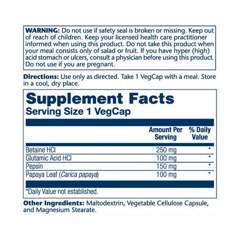 Solaray, Betaine Hcl With Pepsin, 250 Mg, 180 Veg Caps Solaray