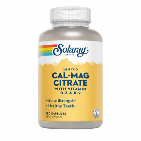 Solaray, 2:1 Ratio Calcium And Magnesium Citrate With Vitamins D 3 Plus K 2, 180 Caps Solaray