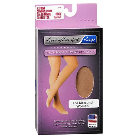 Loving Comfort, Thigh High Support Stockings X-Firm Compression Closed Toe Large Beige, 1 Each Loving Comfort