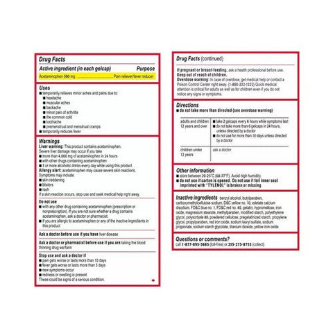 Tylenol, Extra Strength Acetaminophen Rapid Release Gelcaps, 500 Mg, 24 Caps Tylenol