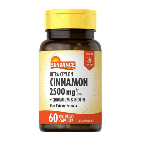 Sundance, Ultra Ceylon Cinnamon Pluis Chromium And Biotin, 2500 Mg, 60 Caps Sundance