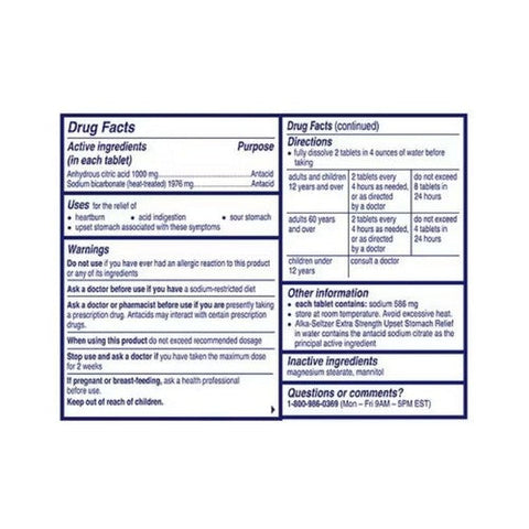 Alka-Seltzer, Antacid Effervescent Extra Strength, 24 Tabs Alka-Seltzer