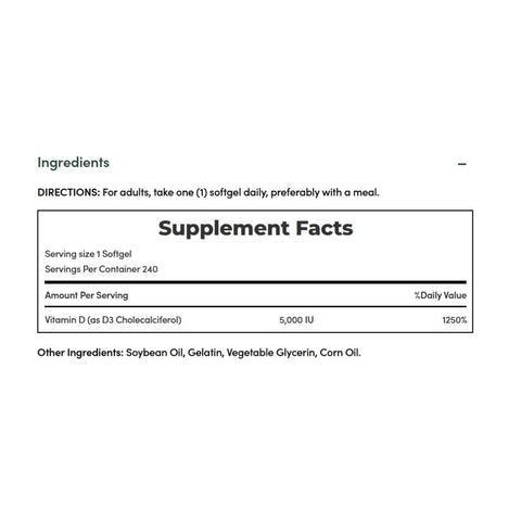 Nature's Bounty, Vitamin D3, 5000 IU, 240 Softgels Nature's Bounty