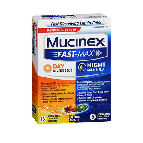 Mucinex, Fast-Max Day And Night Cold & Flu Liquid Gels Maximum Strength, 24 Caps Mucinex
