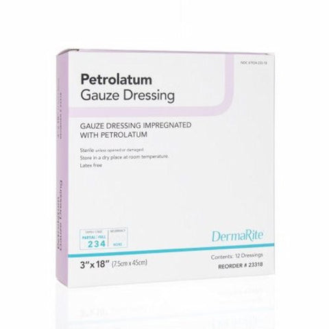 DermaRite, Impregnated Dressing DermaLite 3 X 18 Inch Gauze Petrolatum Sterile, Box Of 12 DermaRite