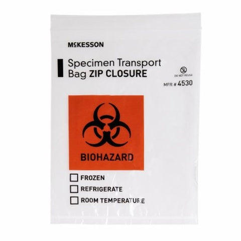 McKesson, Specimen Transport Bag McKesson 8 X 10 Inch Plastic Biohazard Symbol / Storage Instructions Zip Clos, Count of 1000 McKesson