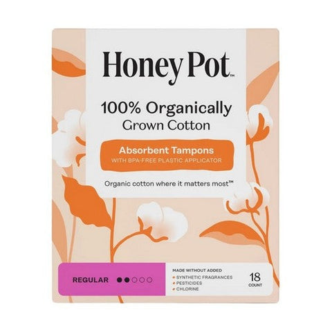 The Honey Pot, Organic Regular Tampons Plastic Applicator Unscented, 18 Count The Honey Pot