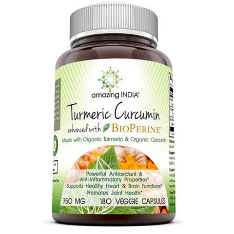 Amazing Nutrition, Amazing India Turmeric Curcumin with Bioperine, 750 mg, 180 Veg Caps Amazing Nutrition