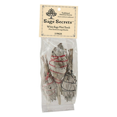Sage Secrets, White Sage Torch Mini, 3 Packets Sage Secrets