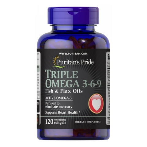 Triple Omega 3-6-9 Fish & Flax Oils 120 Softgels by Puritan's Pride