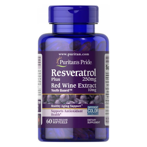 Puritan's Pride, Resveratrol plus Red Wine Extract, 250 mg, 60 Rapid Release Softgels Puritan's Pride
