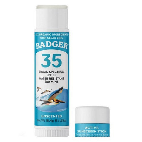 Badger Balm, Active Mineral Sunscreen Stick SPF 35, .65 Oz Badger Balm