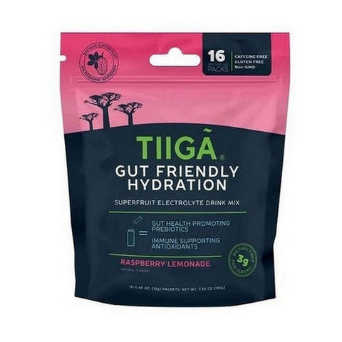 Tiiga, Gut Friendly Hydration Raspberry Lemonade, 16 Count Tiiga