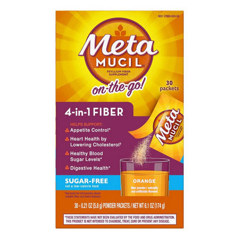 Metamucil, 4-In-1 Fiber On-The-Go Powder Packets Sugar Free Orange, 30 Each Metamucil