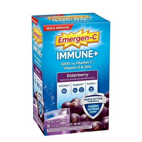 Emergen-C, Elderberry Immune Plus Flavored Fizzy Drink Mix, 18 Count Emergen-C