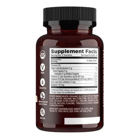 Yum-V's, Strong Earth Organic Gummies Vitamin C with Vitamin D3 And Zinc, 60 Gummies Yum-V's