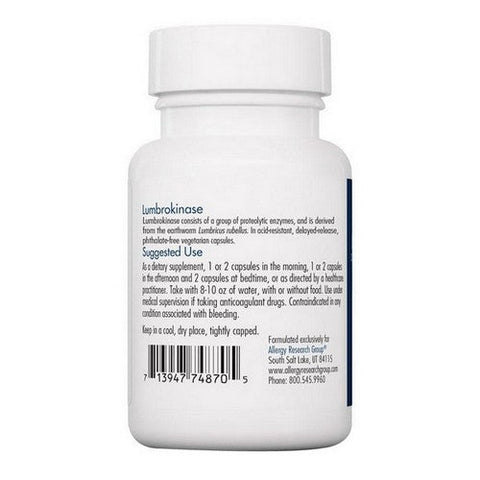 Nutricology/ Allergy Research Group, Lumbrokinase, 30 Veg Caps Nutricology/ Allergy Research Group