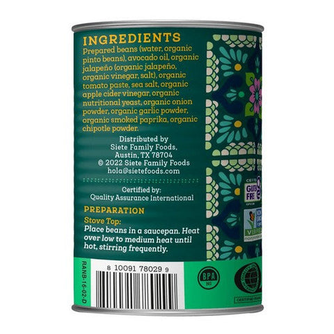Siete, Ranchero Beans Vegan Refried, 16 Oz (Case Of 12) Siete