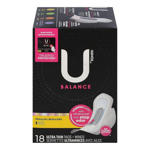 U By Kotex, Balance Pads Ultra Thin With Wings Regular, 18 Count