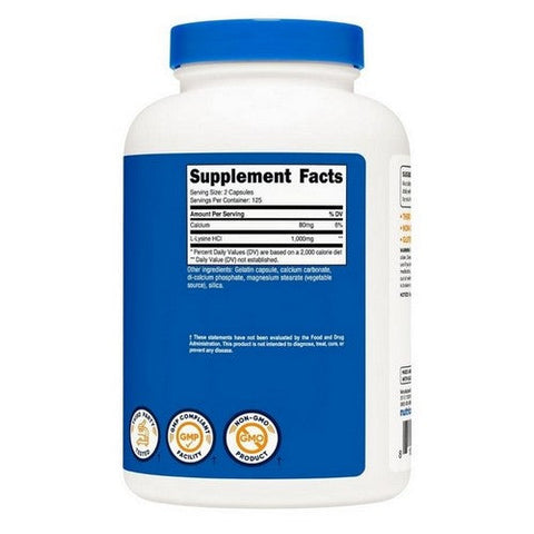 Nutricost, L-Lysine Capsules, 500 Mg, 250 Count Nutricost