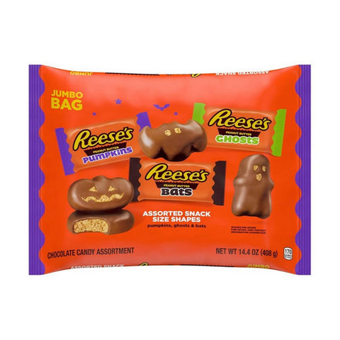 Pumpkins Ghosts And Bats Assorted Snack Size Shapes Jumbo 14.4 Oz (Case Of 12) by Reese's