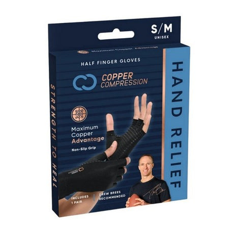 Copper Compression, Arthritis Half Finger Gloves Small And Medium, 1 Pair