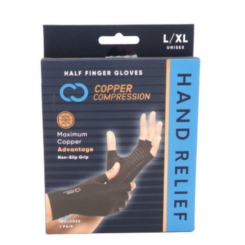 Copper Compression, Arthritis Half Finger Gloves Large And X-Large, 1 Pair