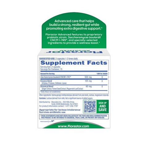 Florastor, Advanced Digestive Gas And Bloat Capsule, 30 Count Florastor