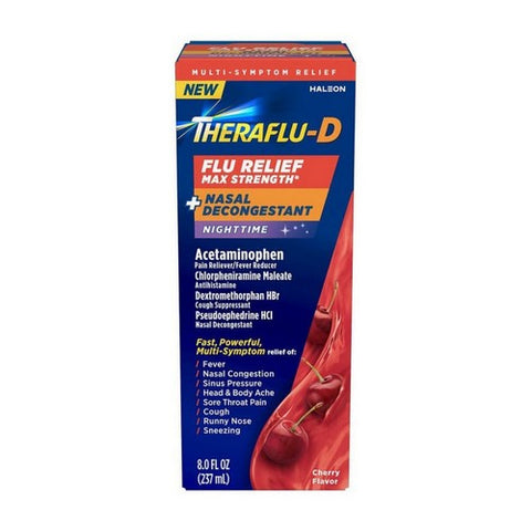 Excedrin, Theraflu-D Nighttime Flu Relief And Nasal Decongestant Cherry, 8 Oz Excedrin