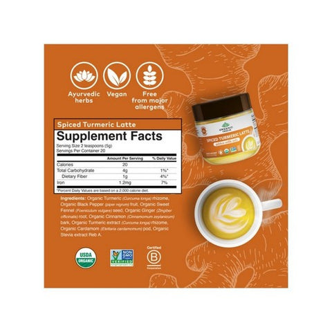 Organic India, Spiced Turmeric Latte Powder, 3.52 Oz