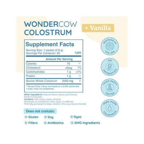 WonderCow, Colostrum Restore And Revitalize Powder Vanilla, 3 Oz WonderCow