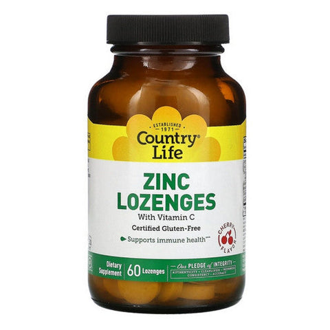 Country Life, Zinc Lozenges + Vitamin C Cherry Flavor NF, 23 MG, 60 Loz Country Life