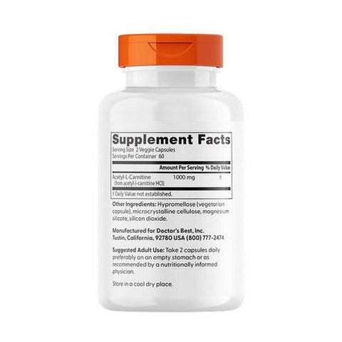Doctors Best, Acetyl-L-Carnitine, 1000 Mg, 120 Veggie Caps Doctors Best