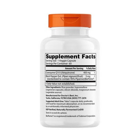 Doctors Best, High Absorption CoQ10 With BioPerine, 400 mg, 60 Veggie Caps Doctors Best