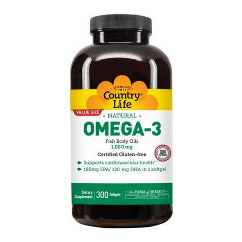 Country Life, Omega 3, Fish Body Oil, 1000 Mg, 300 Softgels Country Life