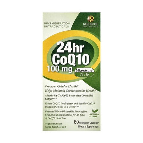Genceutic Naturals, 24Hr. Microactive COQ10, 100 Mg, 60 Veg Caps Genceutic Naturals