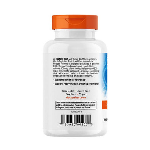 Doctors Best, L-Arginine Sustained Plus Immediate Release, 1000 Mg, 120 Bilayer Tablets Doctors Best